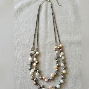 Lia Sophia Freshwater Pearl Double Strand Layered Neutral Iridescent Necklace